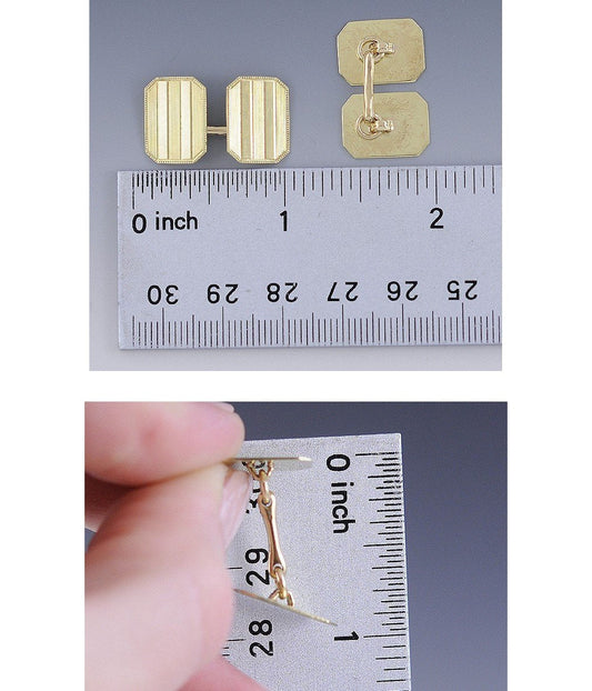Antique American c1910s-1920s 14k Gold Octagonal Vertical Stripe Cufflinks