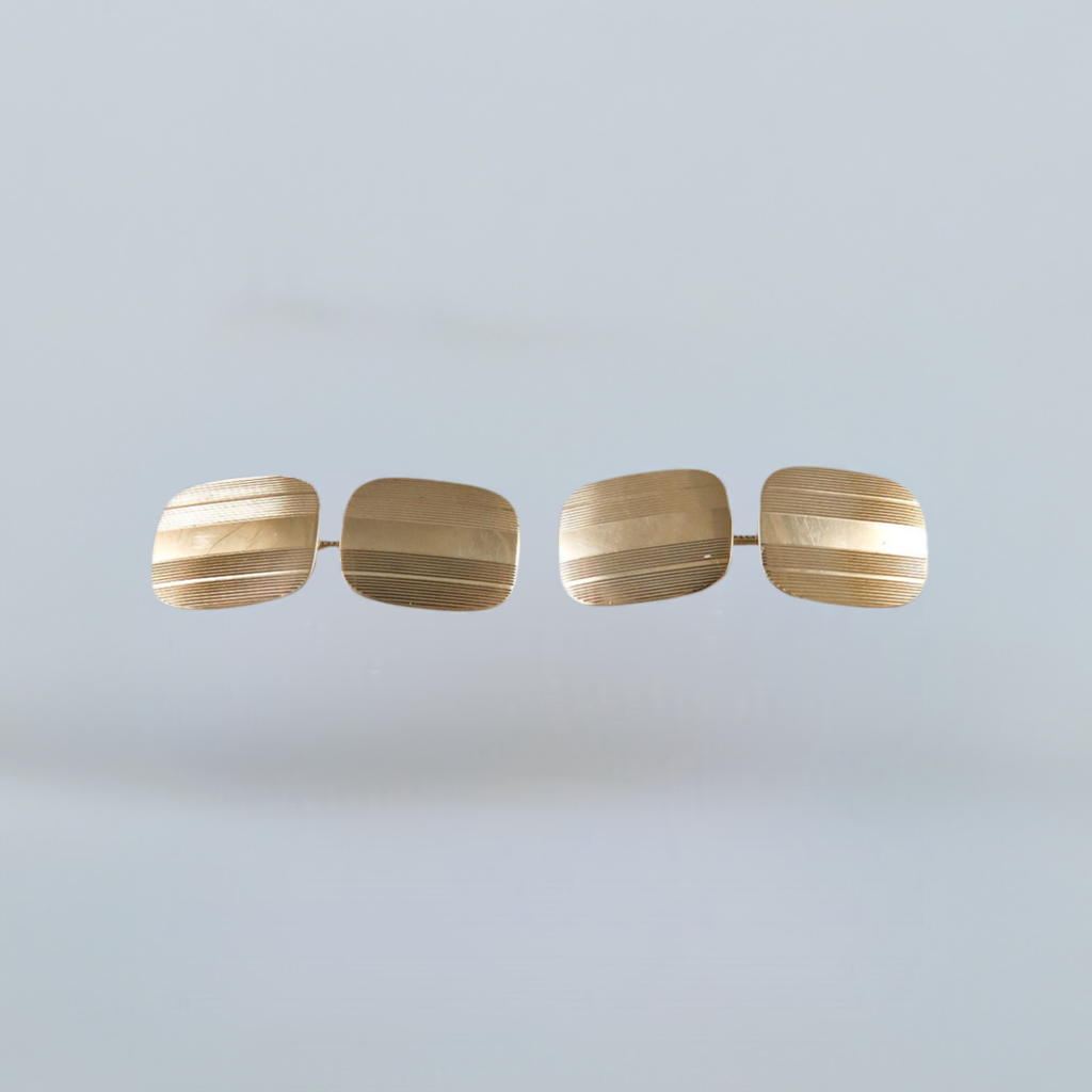 Pair Vintage 1920s Art Deco Striped 10K Yellow Gold Cufflinks