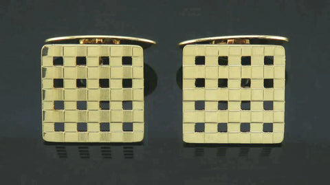 Vintage Art Deco Style 14K Yellow Gold Checkerboard Cufflinks Cuff Links