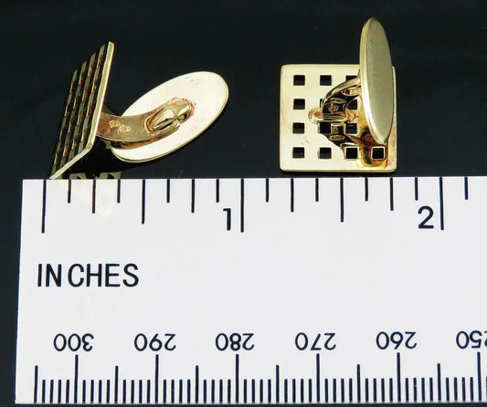 Vintage Art Deco Style 14K Yellow Gold Checkerboard Cufflinks Cuff Links
