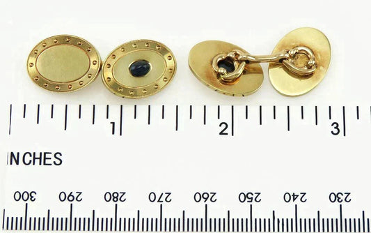 Antique Early 1900's American Solid 14K Gold Sapphire Gemstone Oval Cuff Links