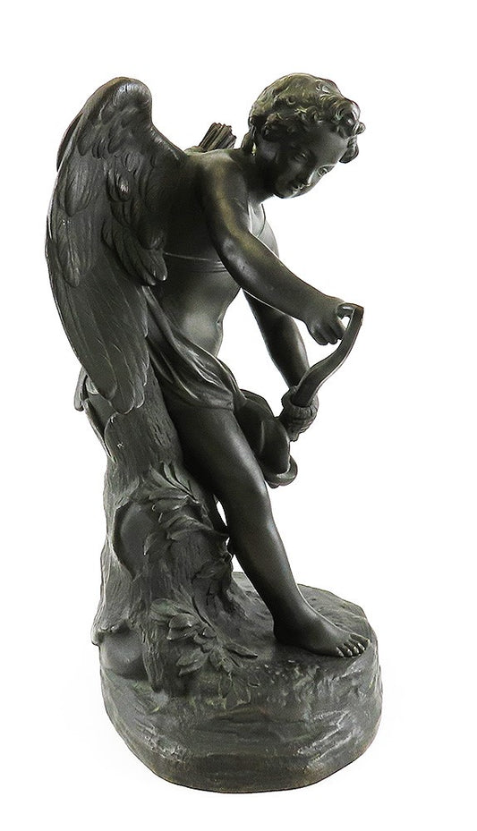 Impressive Mid/Late 1800s French Bronze Statue of Cupid Stringing His Bow