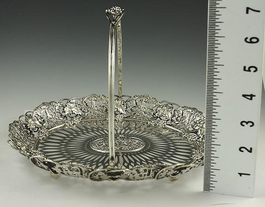 Antique Art Nouveau Sterling Silver Grape Motif Cupid Swing Handle Basket