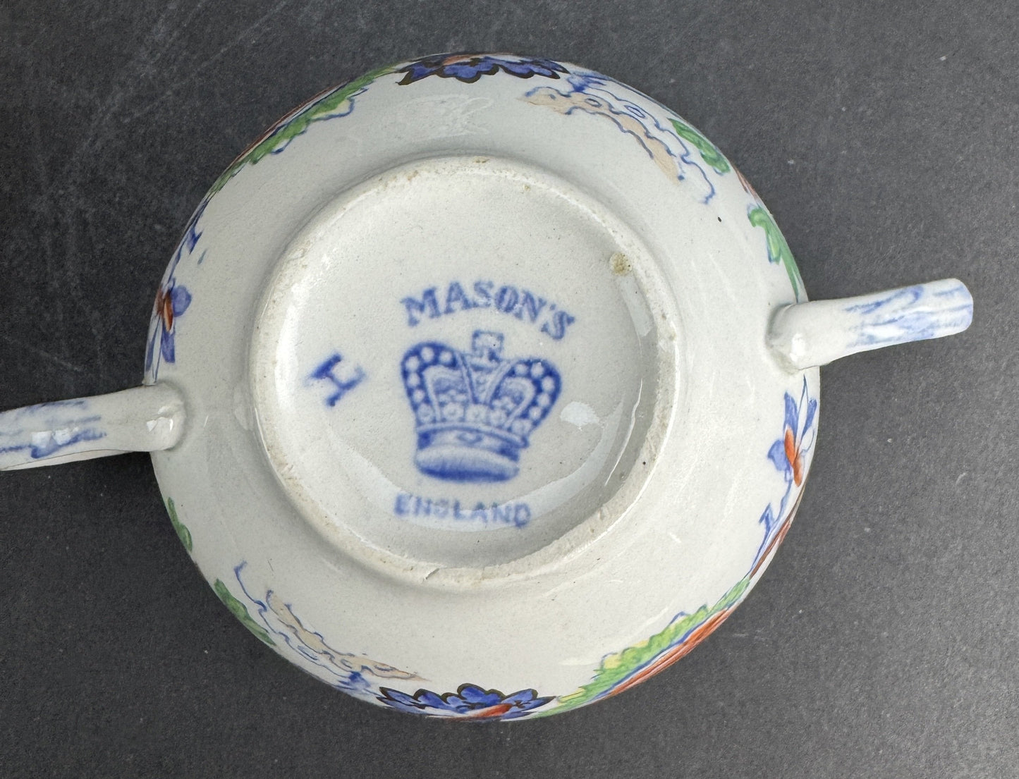 Set 10 Double Handle Bouillon Soup Bowls w Saucers Mason's Ironstone Flying Bird