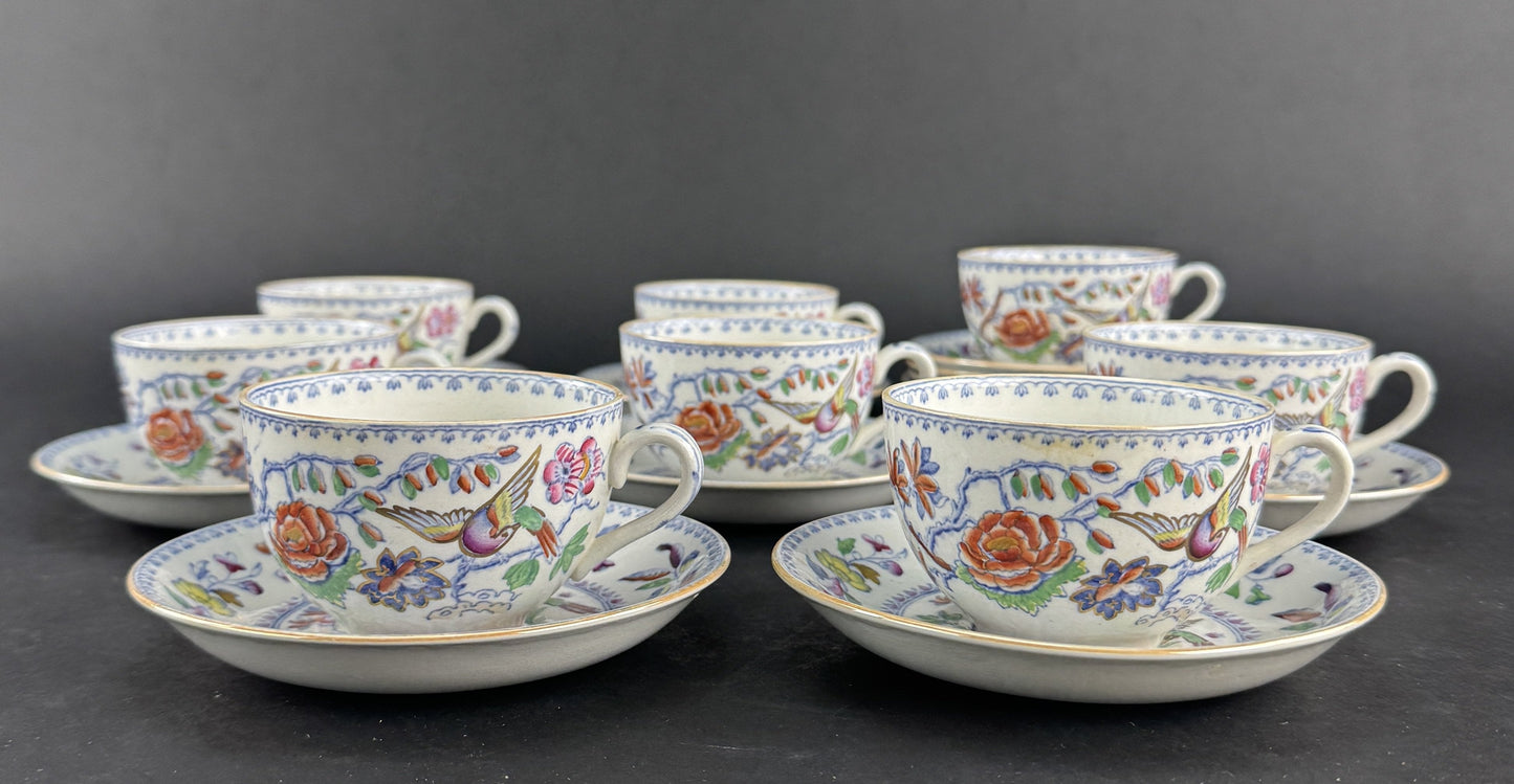 c1920s 8 Cups 11 Saucers Mason's Ironstone China Flying Bird Teacups Coffee Cups
