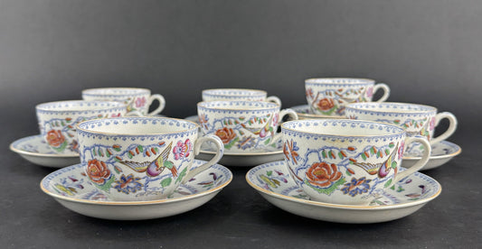 c1920s 8 Cups 11 Saucers Mason's Ironstone China Flying Bird Teacups Coffee Cups