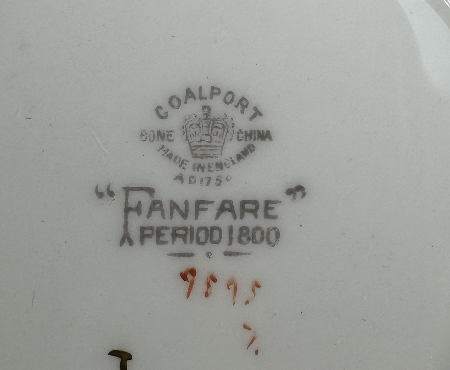 12 Coalport Fanfare Japan 2 Handle Bullion Soups with Under Plates
