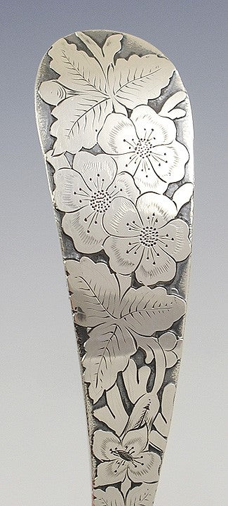 Antique 1870 American Sterling Silver Aesthetic Movement Flower Punch Soup Ladle