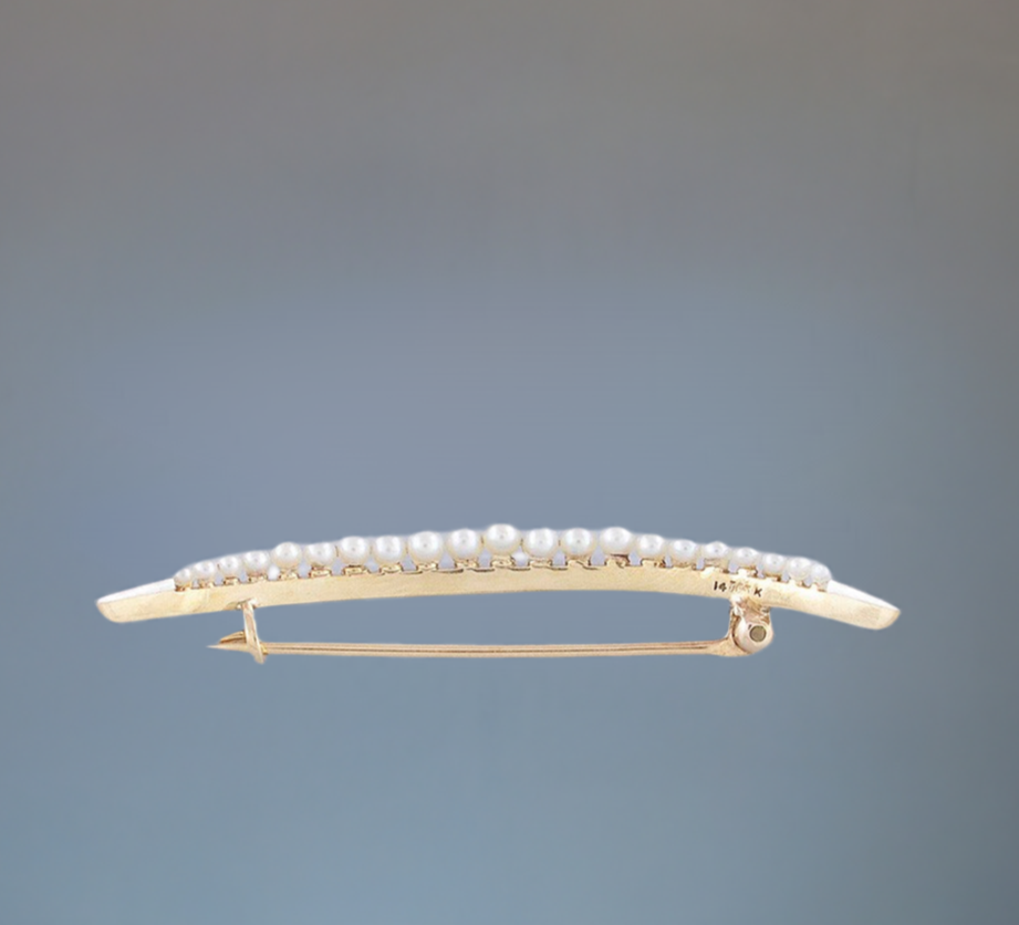 c1900 14k Gold Platinum Seed Pearl Crescent Moon Pin/Brooch