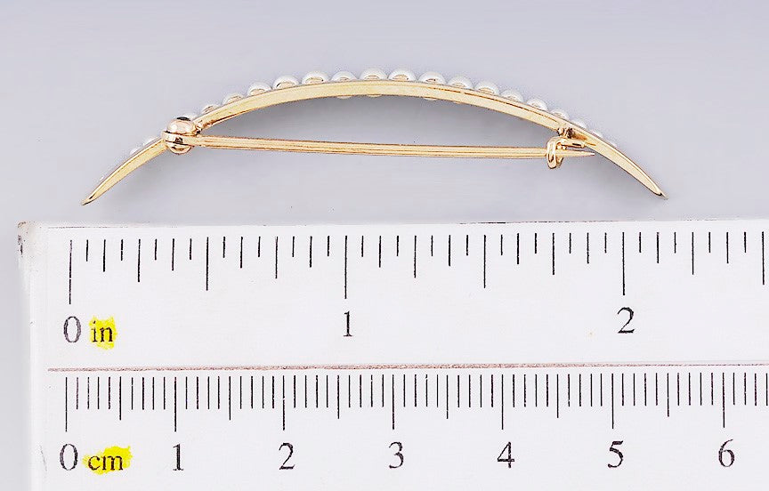 c1900 14k Gold Platinum Seed Pearl Crescent Moon Pin/Brooch