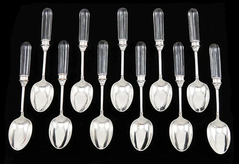 11 French crystal and silver plated 5 5/8" tea/coffee spoons in the Fidelio pattern by Siecle.