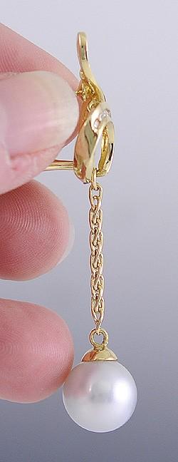 Stunning Modern Pair 18K ~.50ct Diamond & Pearl Dangle Earrings