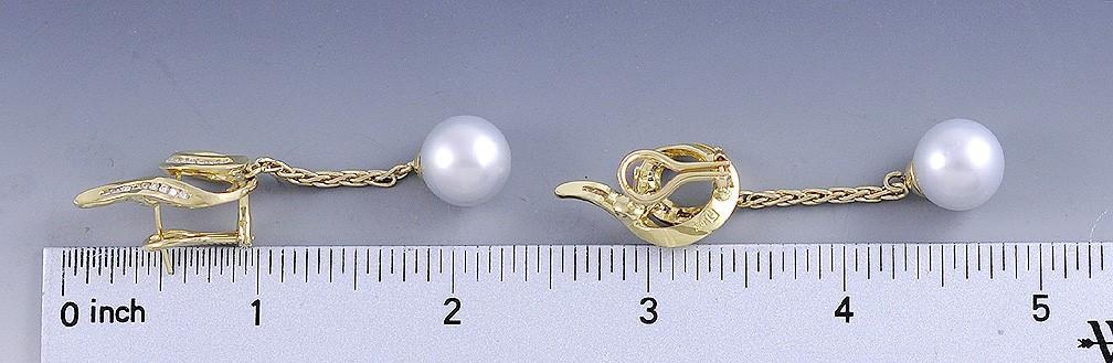 Stunning Modern Pair 18K ~.50ct Diamond & Pearl Dangle Earrings