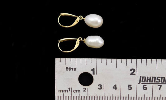 Pair of Classical 14k Yellow Gold and Real Pearl Dangly Pierced Earrings
