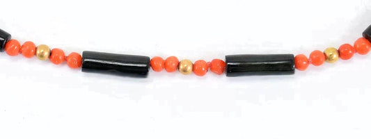 Vintage 1920s/30s Art Deco Necklace 14k Gold and Black Stone and Red Coral