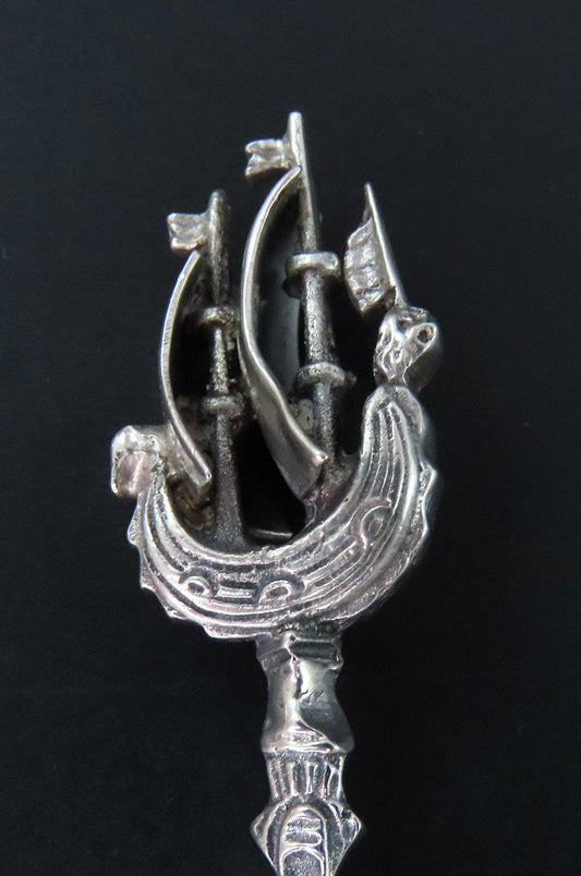 Superb Antique Dutch 833 Silver Sailing Ship Sugar Sifter Pierced Small Spoon