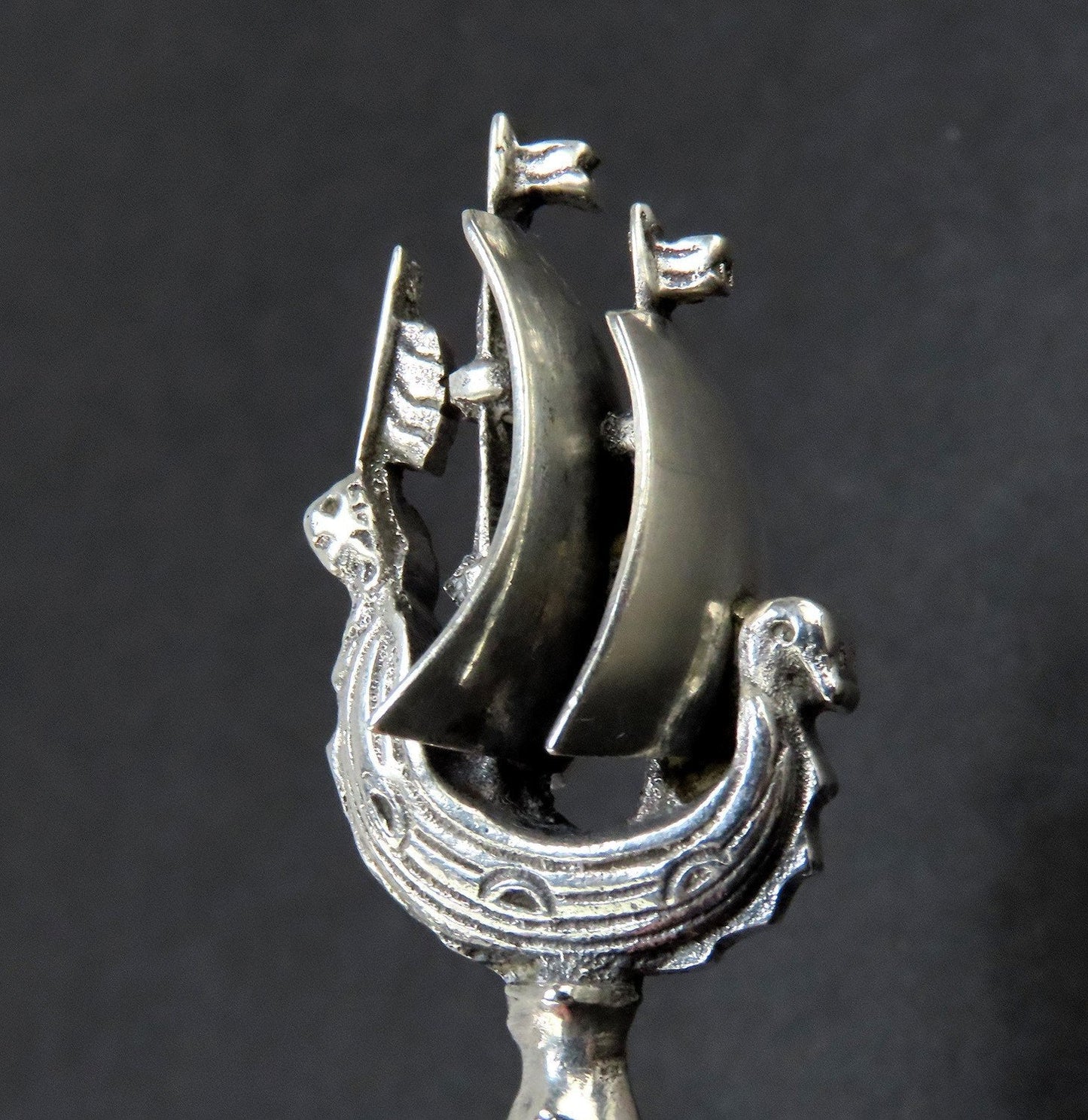 Superb Antique Dutch 833 Silver Sailing Ship Sugar Sifter Pierced Small Spoon
