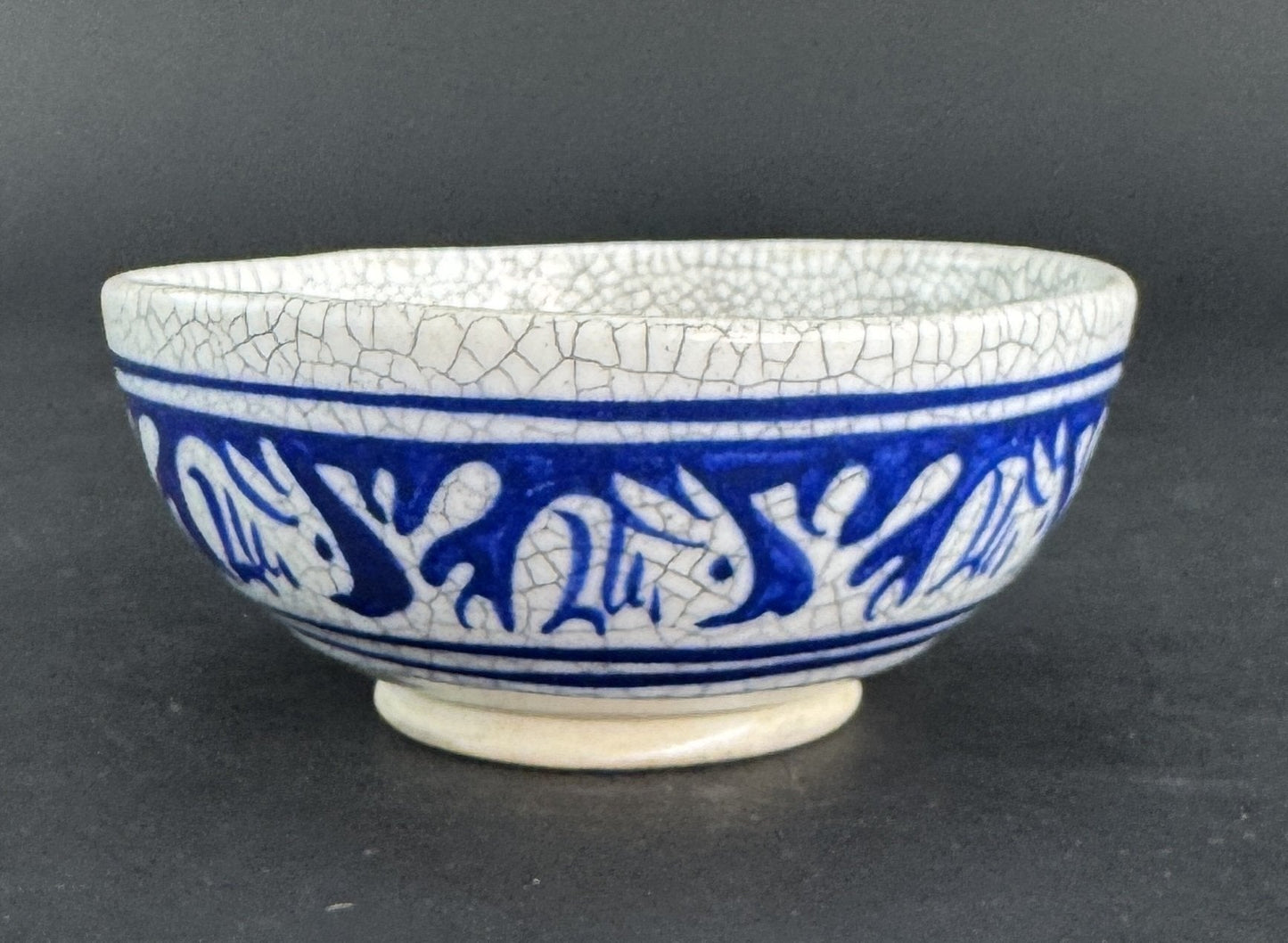 Excellent Antique Signed Dedham Pottery Rabbit Crackle Glaze Bowl 4.5"