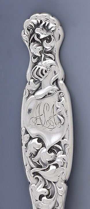 Rare Set 12 Whiting Sterling Silver Heraldic Pat Chocolate Spoons