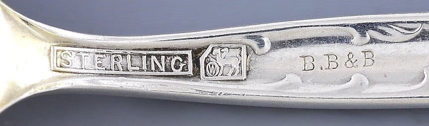 Rare Set 12 Whiting Sterling Silver Heraldic Pat Chocolate Spoons