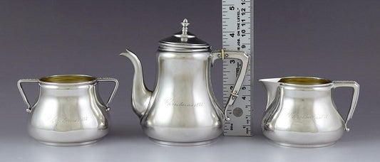 Antique c1877 Fantastic American Sterling Silver 3pc Bachelor Demitasse Tea Set
