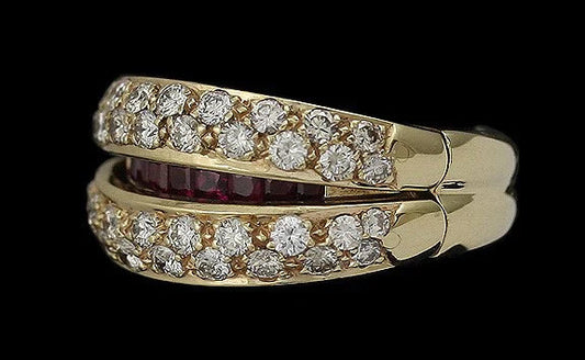 Brilliant Modern 14k Gold Radiant Ruby 1.5ct Diamond Ring Band Size 7.5