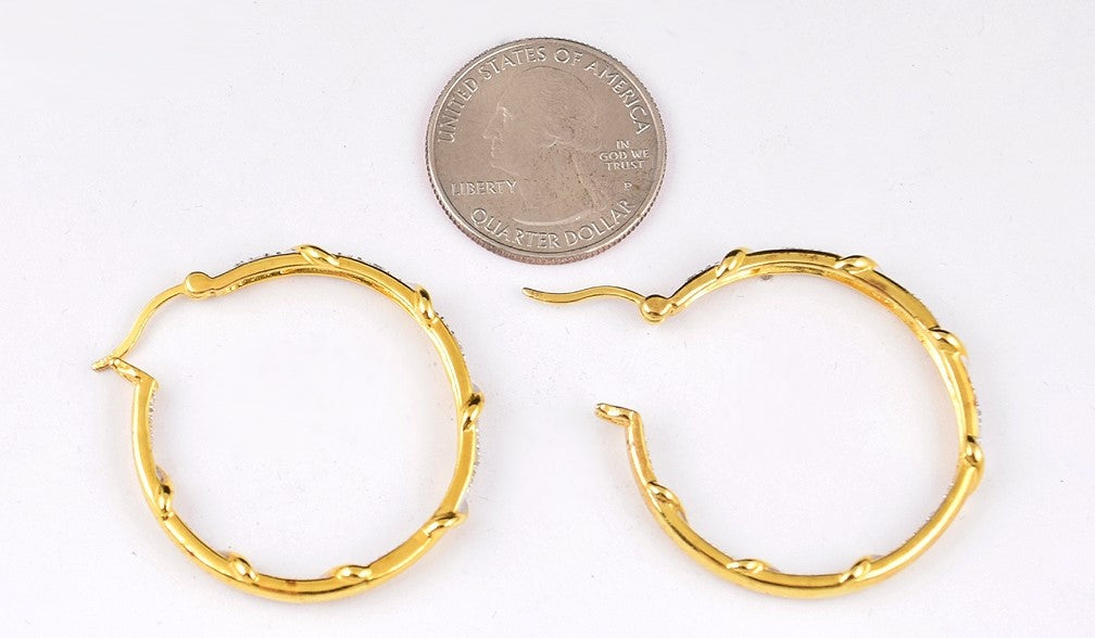 Beautiful Gold Swirl Sterling Silver Accent Diamond Hoop Earrings