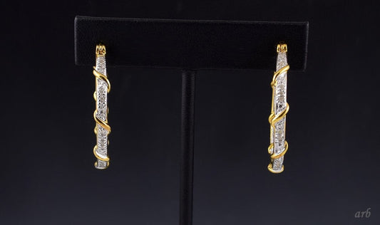 Beautiful Gold Swirl Sterling Silver Accent Diamond Hoop Earrings