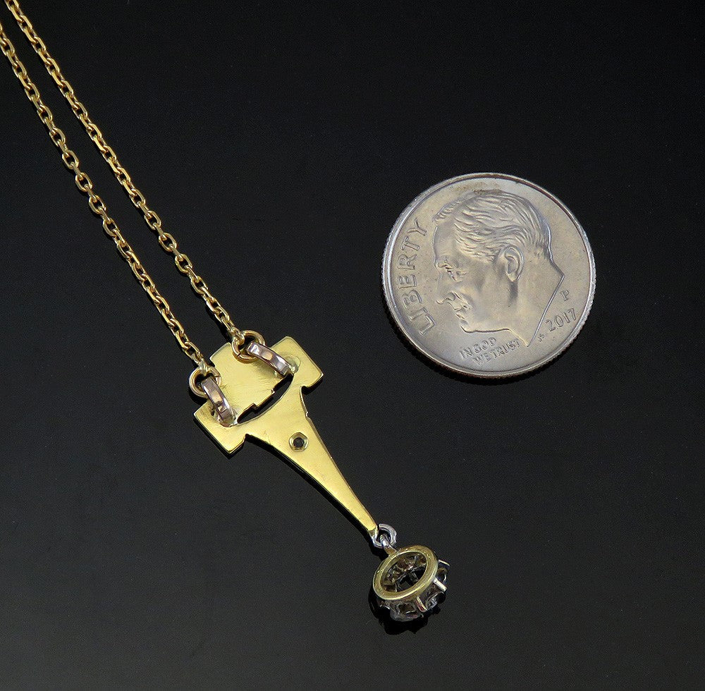 Antique c1920 Art Deco 18K Yellow & White Gold Diamond Pendant Necklace