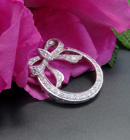 Stunning VTG Platinum ~.94ct Diamond Ribbon Bow Wreath Pin Brooch