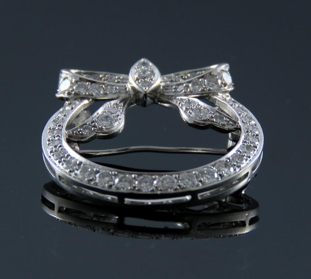 Stunning VTG Platinum ~.94ct Diamond Ribbon Bow Wreath Pin Brooch