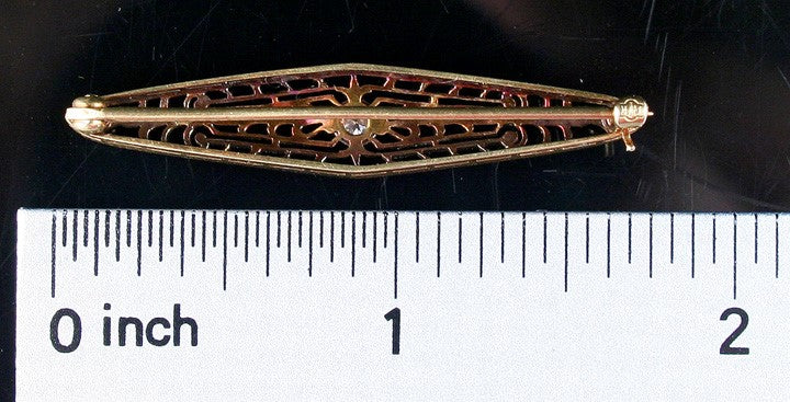 Antique Edwardian 14K White Gold Diamond Milgrain Filigree Bar Pin Brooch