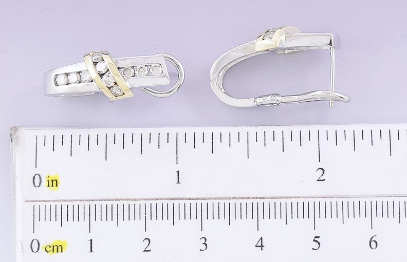 Gorgeous Pair 14k Two Tone White & Yellow Gold Diamond Earrings