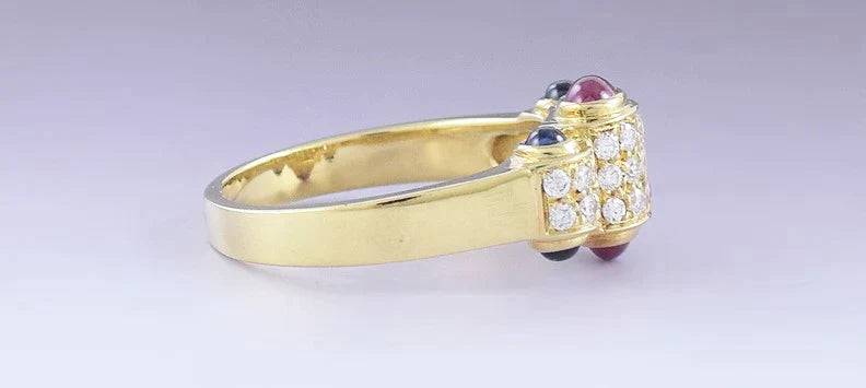 Gorgeous 18k Yellow Gold Sapphire Ruby & Diamond Ring