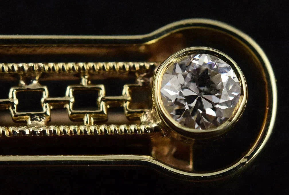 Brilliant Old 14k Yellow Gold Diamond, and Pearl Bar Pin w/ Filigree Design