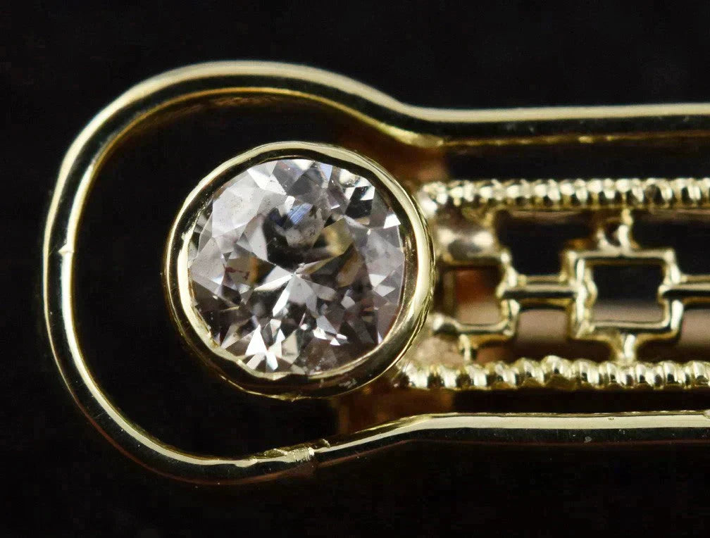 Brilliant Old 14k Yellow Gold Diamond, and Pearl Bar Pin w/ Filigree Design