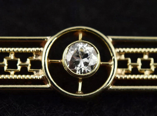 Brilliant Old 14k Yellow Gold Diamond, and Pearl Bar Pin w/ Filigree Design