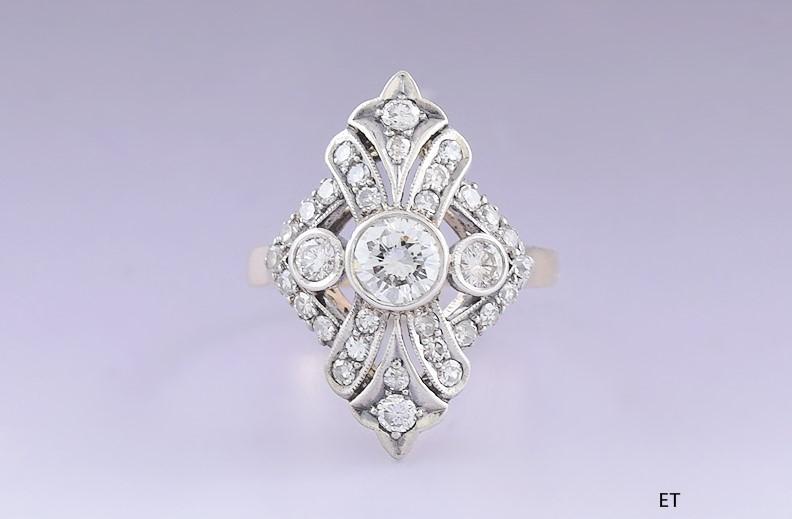Dazzling Antique 14k Yellow Gold, Silver & Diamond Ring