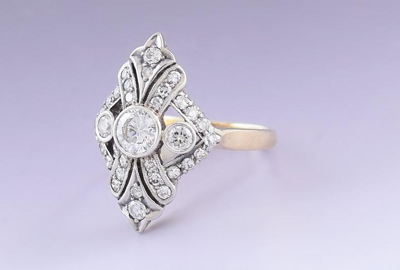 Dazzling Antique 14k Yellow Gold, Silver & Diamond Ring