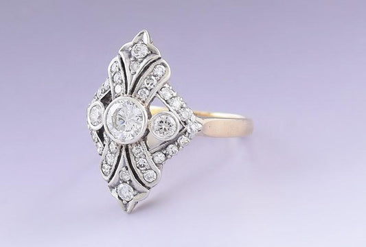 Dazzling Antique 14k Yellow Gold, Silver & Diamond Ring
