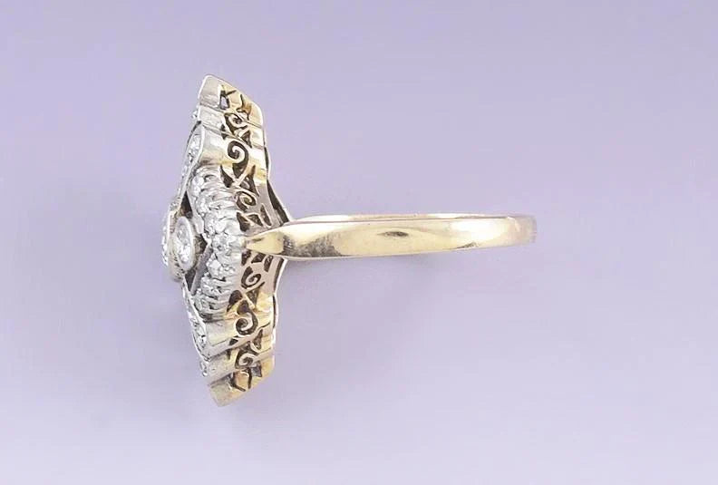Dazzling Antique 14k Yellow Gold, Silver & Diamond Ring