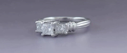 Gorgeous Three Princess Cut Diamond Platinum Engagement Ring .84ct