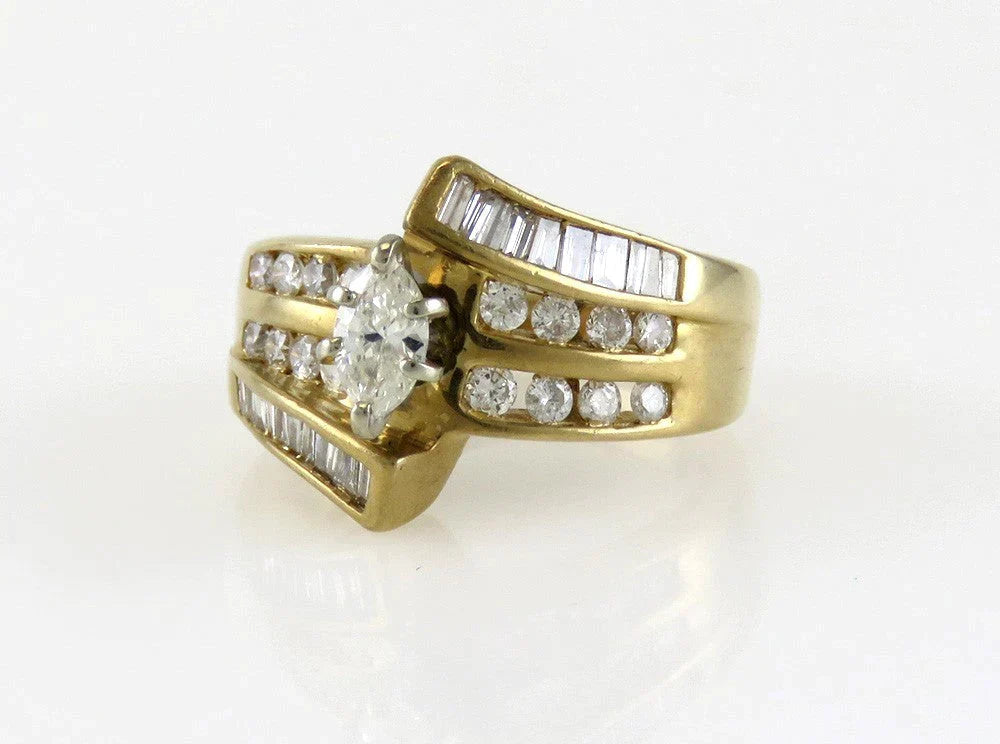Classic 14k Yellow Gold ~.75ct tdw Diamond Marquise Bypass Ring