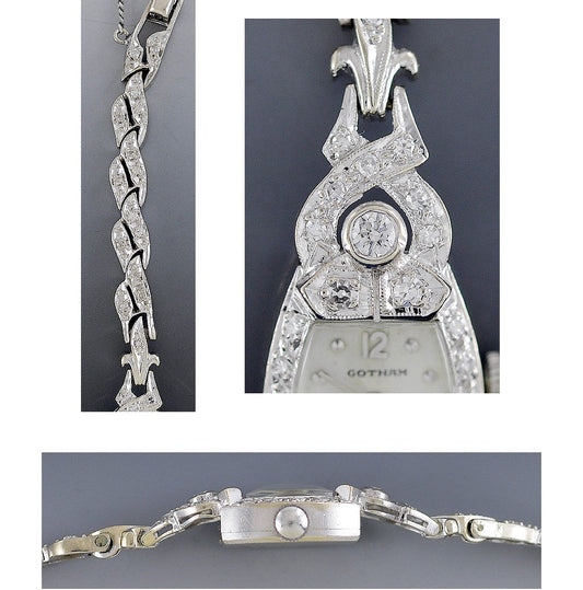 Attractive 14k White Gold & Sparkling Diamond Ladies Wristwatch Gotham