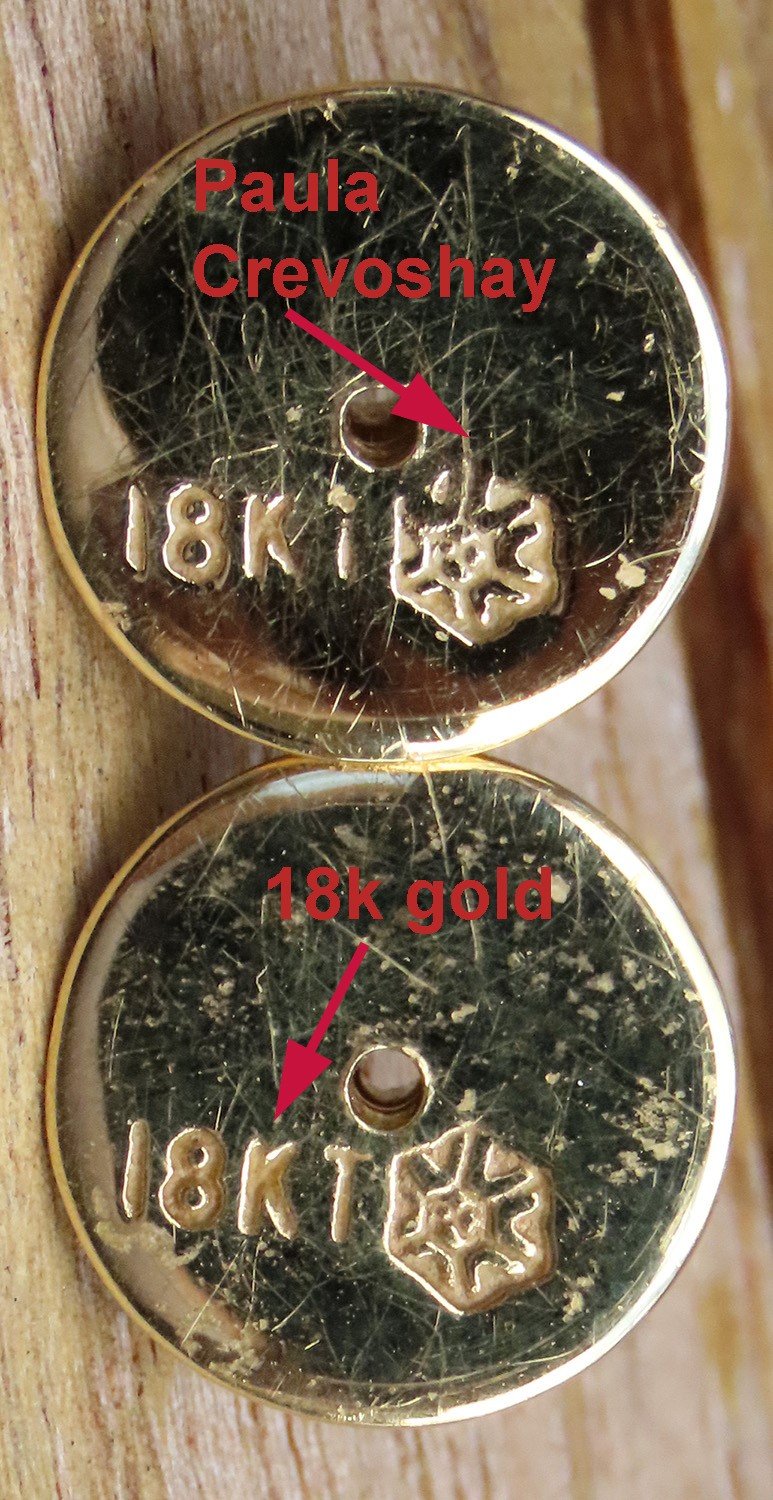 OOAK Paula Crevoshay 18k Yellow Gold Pink Rose Pearl Quatrefoil Earrings