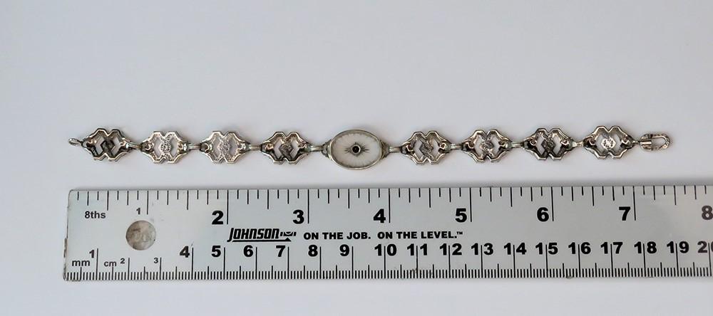 Antique c1915 Art Deco 10K White Gold Diamond Filigree Linked Bracelet 7 3/8"