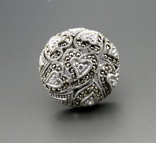 Judith Jack Sterling Silver Diamond Marcasite Heart Dome Statement Earrings