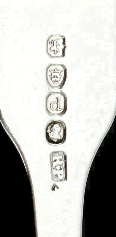 5 Antique 1819 English Sterling Silver Fiddle Dog Crest Dinner Forks 8 1/8”