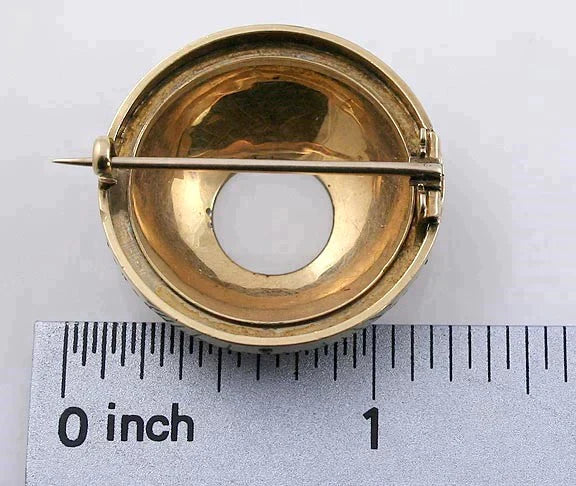 Superb Victorian 18K Gold Red Burgundy & Black Enamel Floral Wreath Pin c1850s