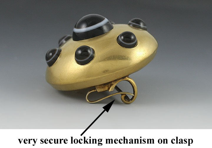 Superb Victorian 18k Gold Striated Ox Eye Agate Brooch Pin